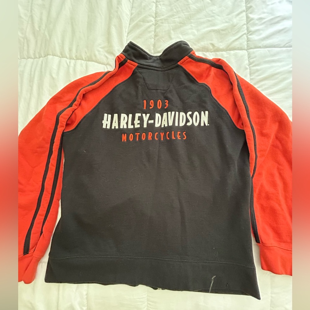 Harley-Davidson Men's Black and Orange Zip-Up Sweatshirt Mens Medium